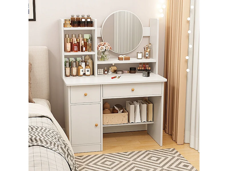 COSMETICABANKET MET SPIEGEL VOOR MAKE-UP WIT GROOT SCANDINAVISCHE STIJL