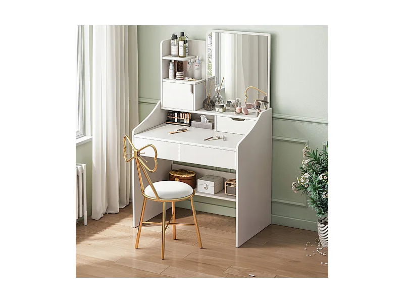 COiffeuse avec miroir pour maquillage, blanche, grande, style scandinave