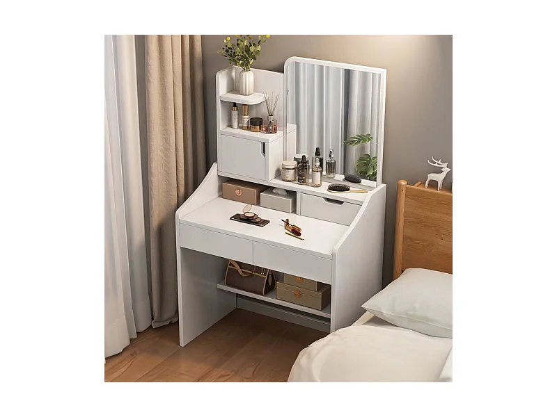 COiffeuse avec miroir pour maquillage, blanche, grande, style scandinave