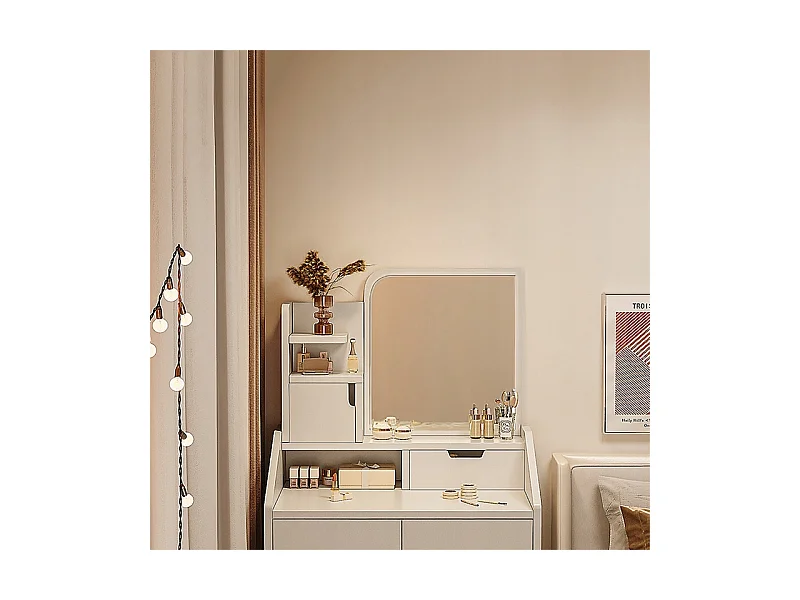 COiffeuse avec miroir pour maquillage, blanche, grande, style scandinave