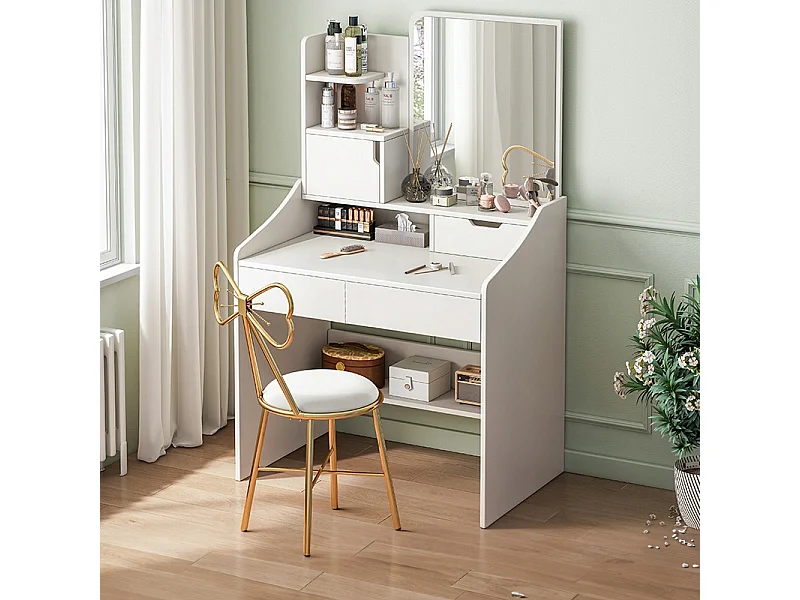 COiffeuse avec miroir pour maquillage, blanche, grande, style scandinave