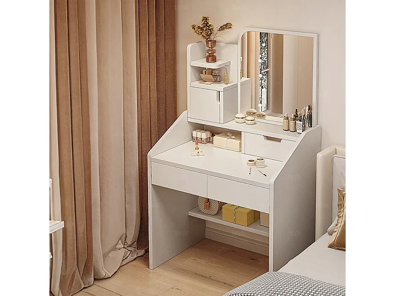 COiffeuse avec miroir pour maquillage, blanche, grande, style scandinave