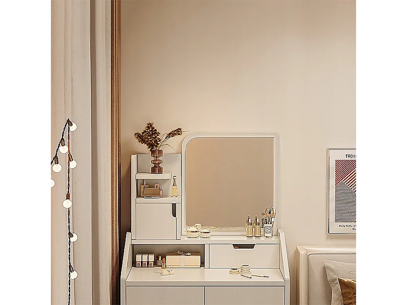 COiffeuse avec miroir pour maquillage, blanche, grande, style scandinave