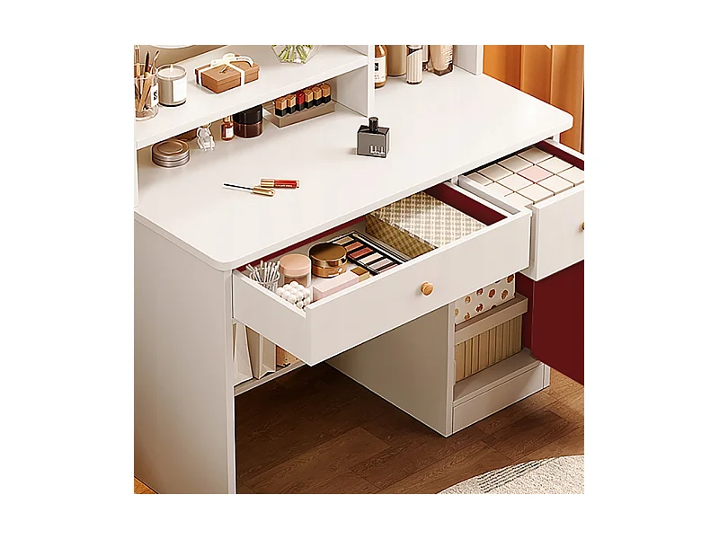 COiffeuse avec miroir et tiroirs, blanche, maquillage glamour scandinave, 100 cm