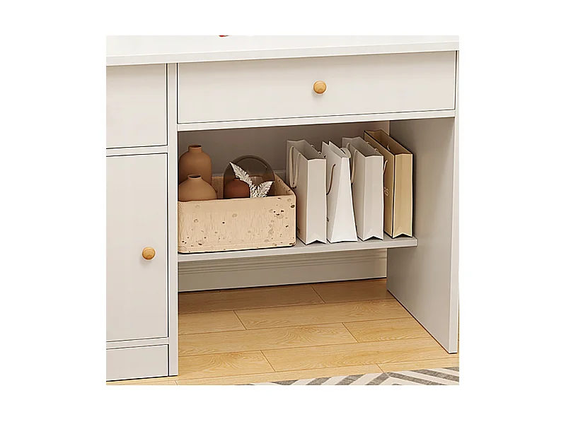 COiffeuse avec miroir et tiroirs, blanche, maquillage glamour scandinave, 100 cm