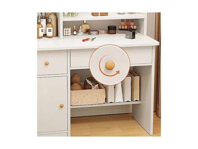 COiffeuse avec miroir et tiroirs, blanche, maquillage glamour scandinave, 100 cm