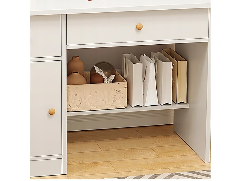 COiffeuse avec miroir et tiroirs, blanche, maquillage glamour scandinave, 100 cm