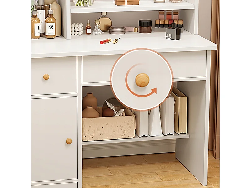 COiffeuse avec miroir et tiroirs, blanche, maquillage glamour scandinave, 100 cm