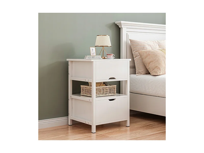TABLE DE CHEVET BLANCHE AVEC 2 TIROIRS MODERNE LOFT TABLE DE CHAMBRE À COUCHER 45 CM