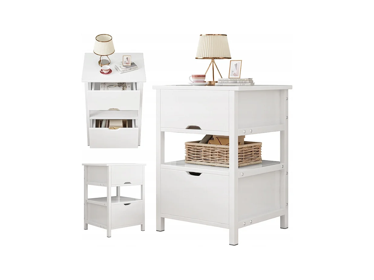 TABLE DE CHEVET BLANCHE AVEC 2 TIROIRS MODERNE LOFT TABLE DE CHAMBRE À COUCHER 45 CM