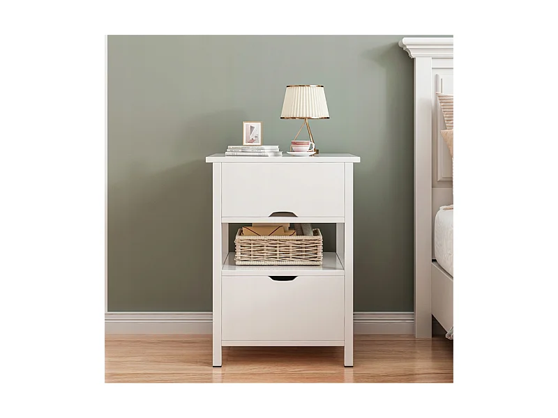 TABLE DE CHEVET BLANCHE AVEC 2 TIROIRS MODERNE LOFT TABLE DE CHAMBRE À COUCHER 45 CM