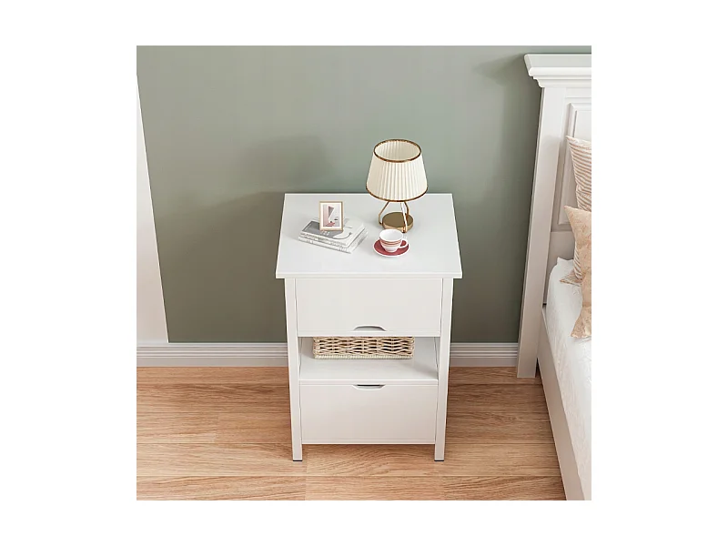 TABLE DE CHEVET BLANCHE AVEC 2 TIROIRS MODERNE LOFT TABLE DE CHAMBRE À COUCHER 45 CM