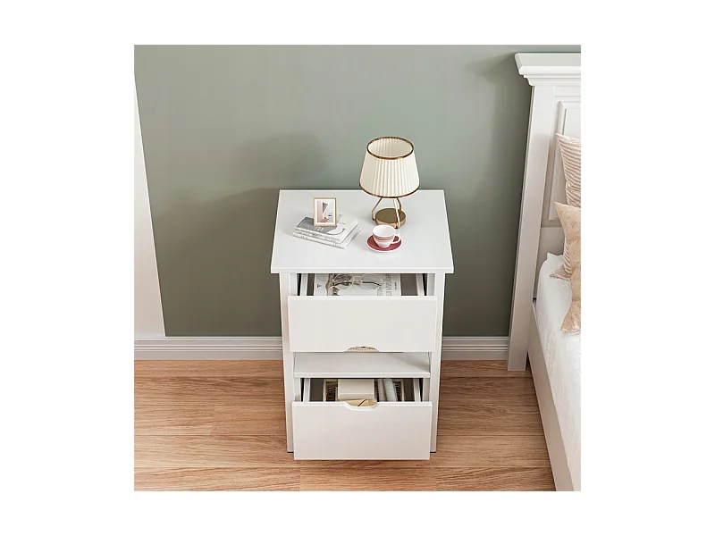 TABLE DE CHEVET BLANCHE AVEC 2 TIROIRS MODERNE LOFT TABLE DE CHAMBRE À COUCHER 45 CM