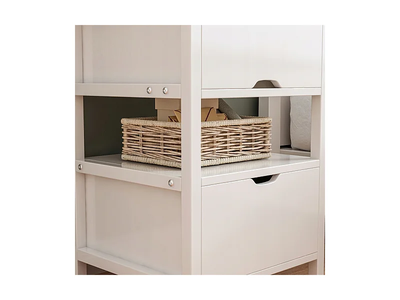 TABLE DE CHEVET BLANCHE AVEC 2 TIROIRS MODERNE LOFT TABLE DE CHAMBRE À COUCHER 45 CM