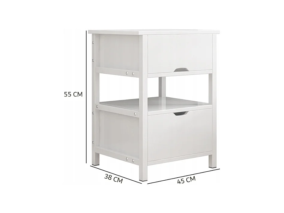 TABLE DE CHEVET BLANCHE AVEC 2 TIROIRS MODERNE LOFT TABLE DE CHAMBRE À COUCHER 45 CM