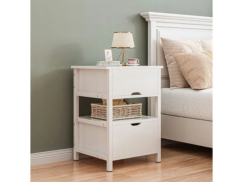TABLE DE CHEVET BLANCHE AVEC 2 TIROIRS MODERNE LOFT TABLE DE CHAMBRE À COUCHER 45 CM