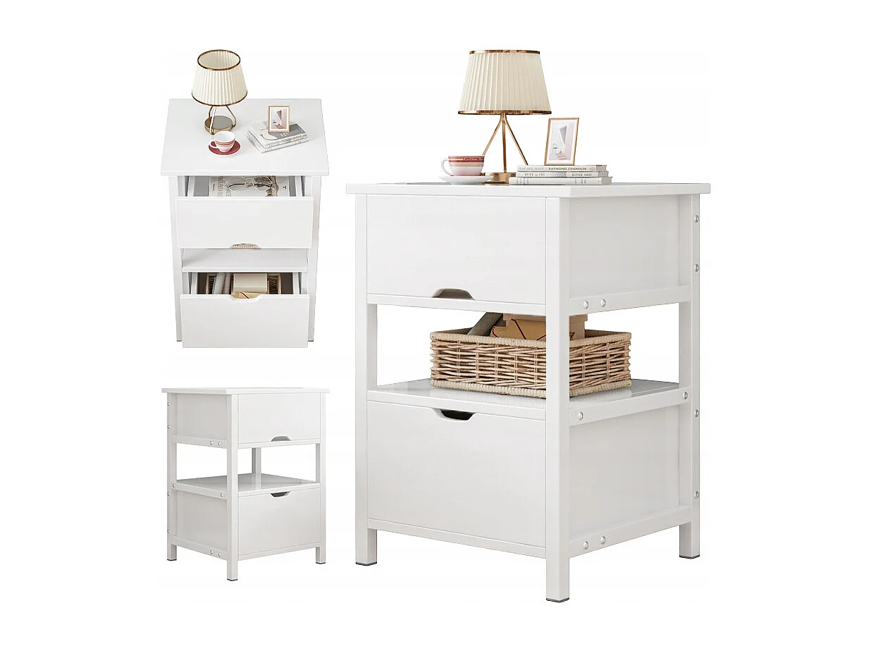 TABLE DE CHEVET BLANCHE AVEC 2 TIROIRS MODERNE LOFT TABLE DE CHAMBRE À COUCHER 45 CM