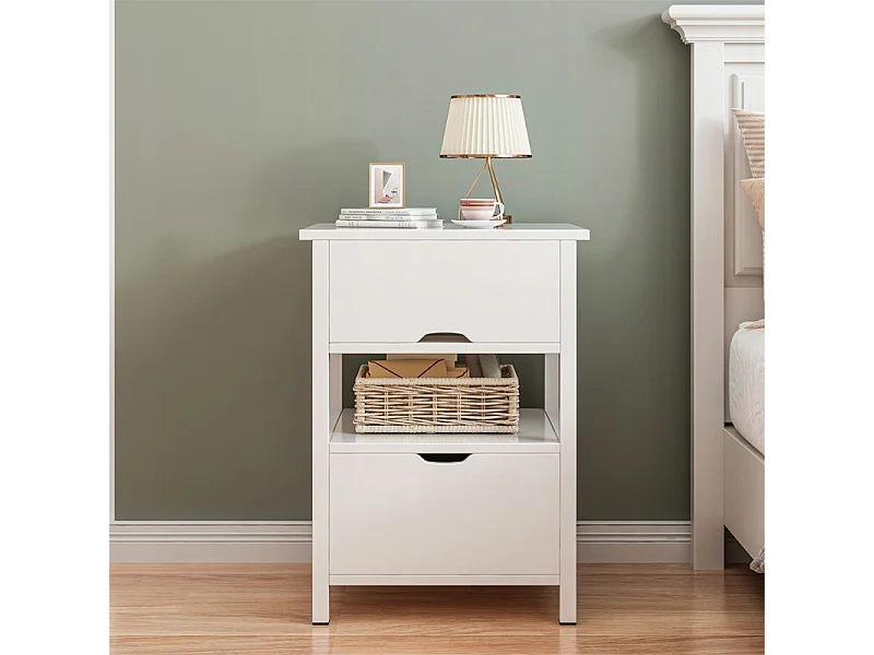 TABLE DE CHEVET BLANCHE AVEC 2 TIROIRS MODERNE LOFT TABLE DE CHAMBRE À COUCHER 45 CM