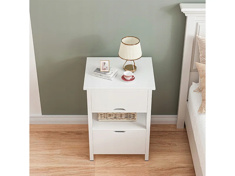 TABLE DE CHEVET BLANCHE AVEC 2 TIROIRS MODERNE LOFT TABLE DE CHAMBRE À COUCHER 45 CM