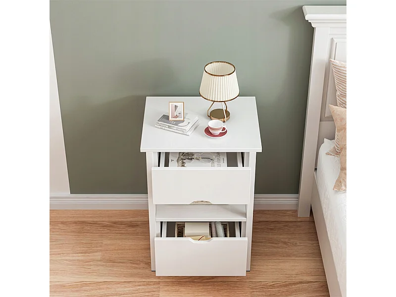 TABLE DE CHEVET BLANCHE AVEC 2 TIROIRS MODERNE LOFT TABLE DE CHAMBRE À COUCHER 45 CM