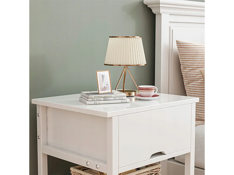 TABLE DE CHEVET BLANCHE AVEC 2 TIROIRS MODERNE LOFT TABLE DE CHAMBRE À COUCHER 45 CM