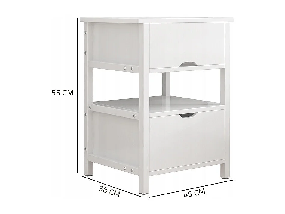 TABLE DE CHEVET BLANCHE AVEC 2 TIROIRS MODERNE LOFT TABLE DE CHAMBRE À COUCHER 45 CM