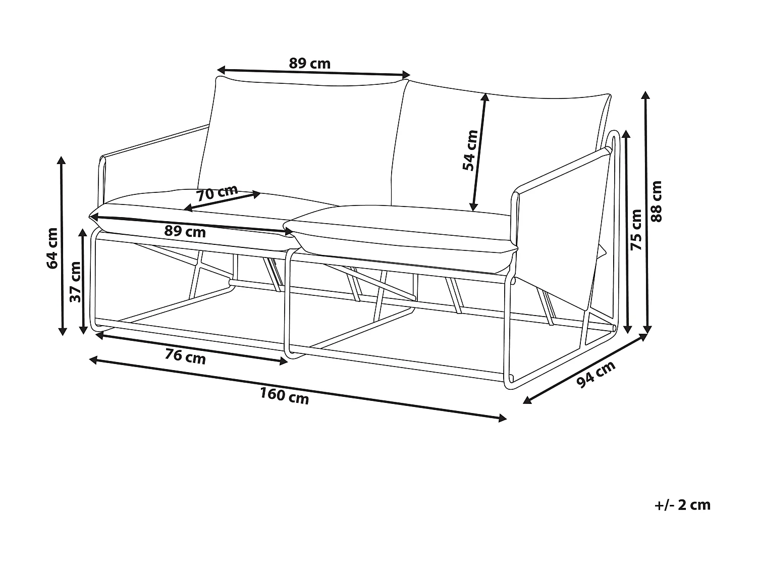 Canapé de jardin 2 places PONTE Métal Taupe