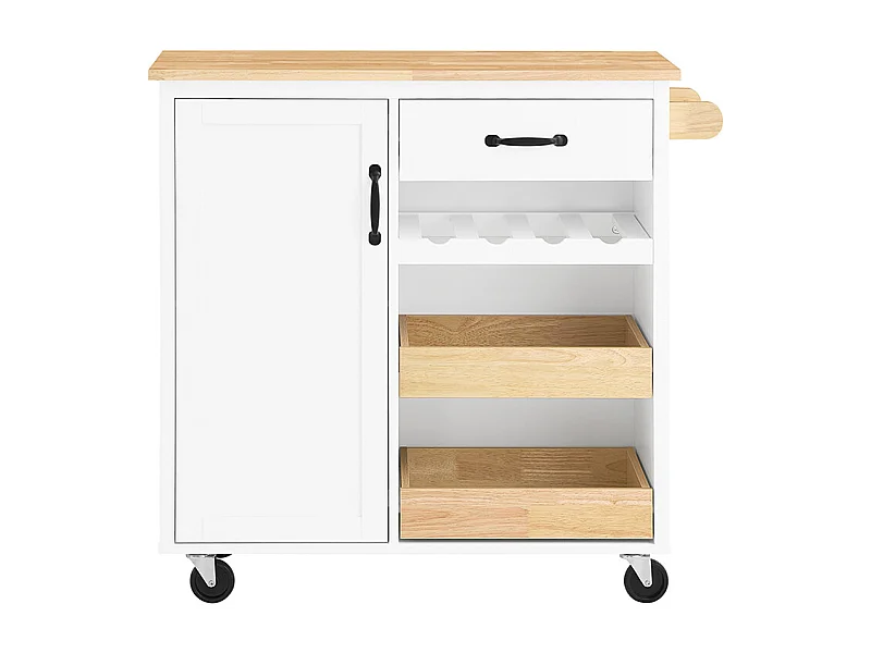SoBuy Desserte de Cuisine Mobile avec Plan de Travail en Bois, Unité Autonome Blanche