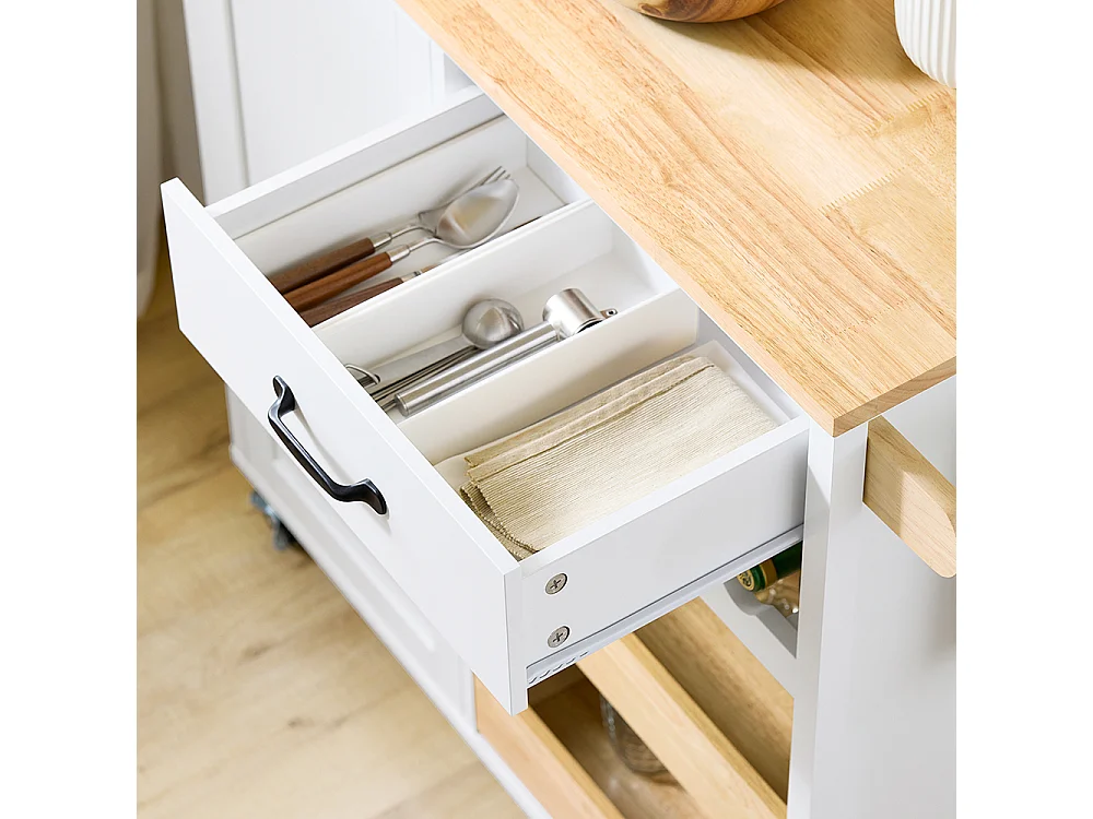 SoBuy Desserte de Cuisine Mobile avec Plan de Travail en Bois, Unité Autonome Blanche