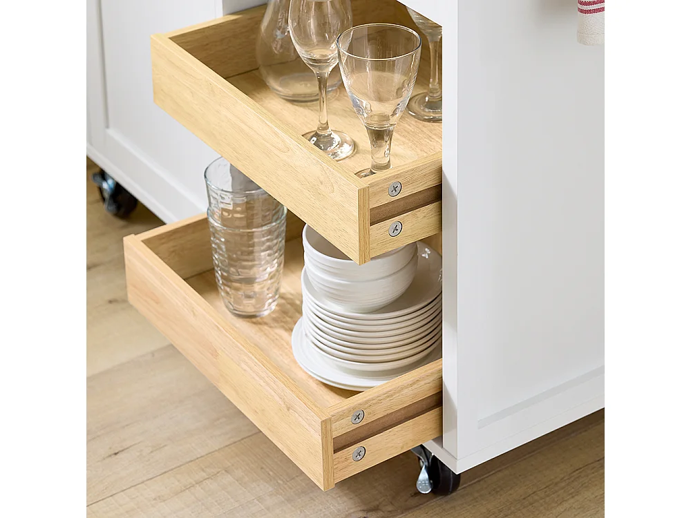 SoBuy Desserte de Cuisine Mobile avec Plan de Travail en Bois, Unité Autonome Blanche