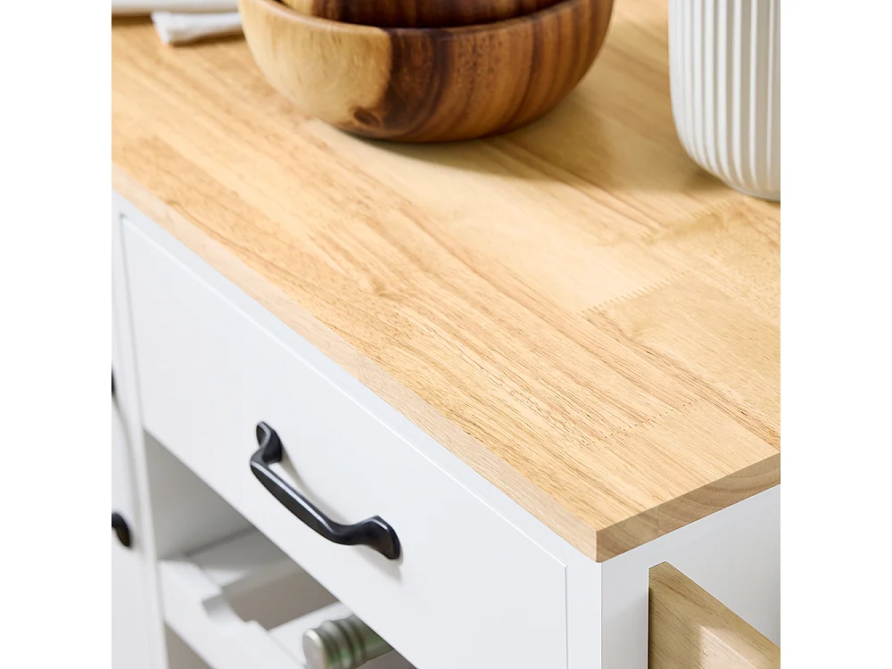 SoBuy Desserte de Cuisine Mobile avec Plan de Travail en Bois, Unité Autonome Blanche