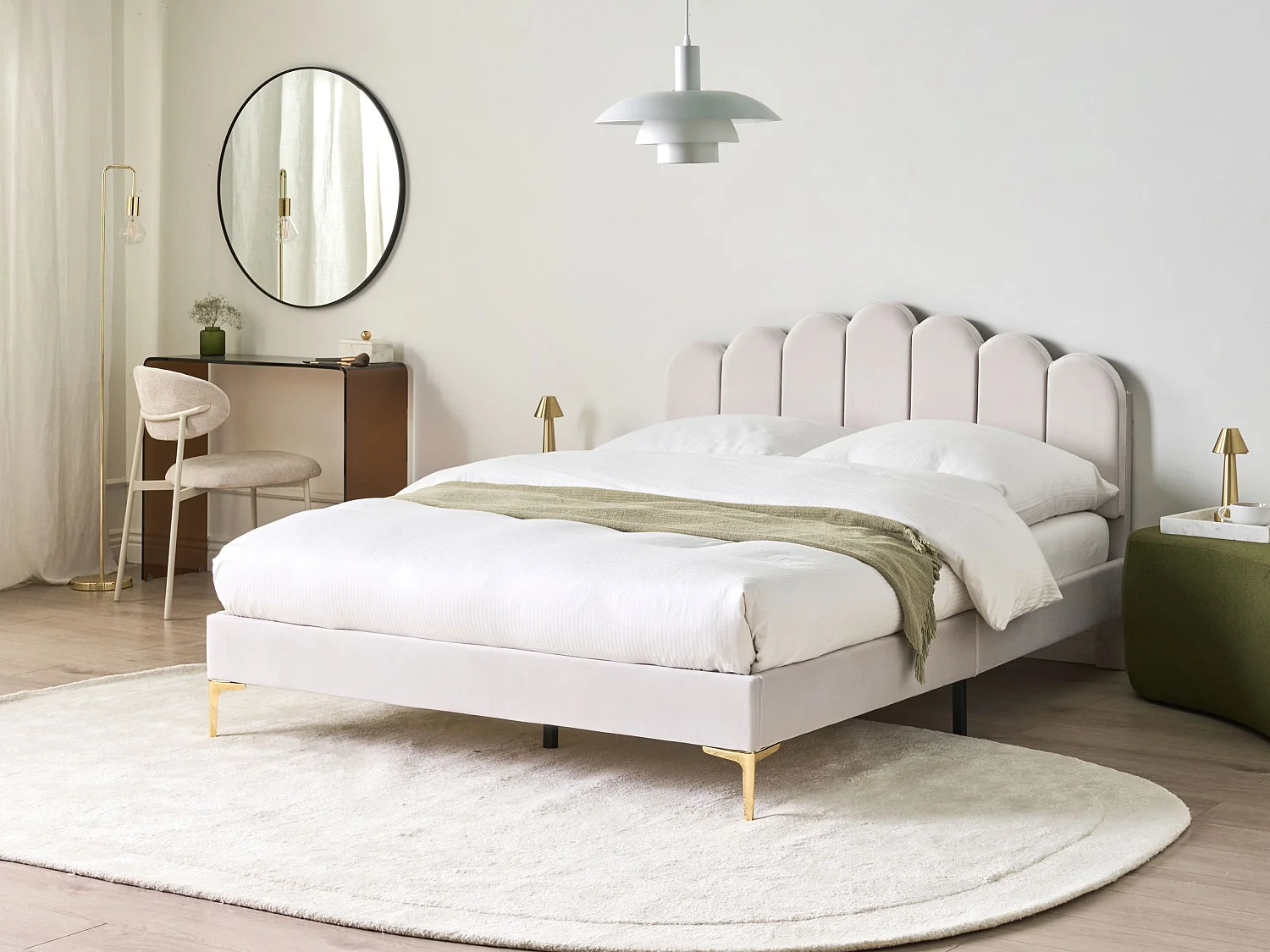 Lit avec sommier Velours SAUVIAN 140 x 200 cm Blanc cassé