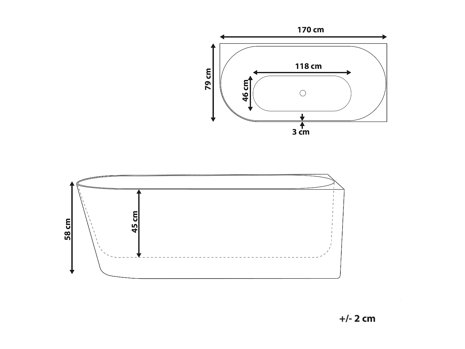 Baignoire d'angle RENACA Côté droite 170 x 79 cm Blanc