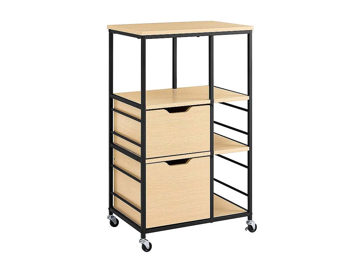 SoBuy Desserte de Cuisine en Bois et Métal Noir, Chariot à Tiroirs et Étagères avec Roulettes