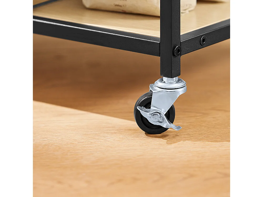 SoBuy Desserte de Cuisine en Bois et Métal Noir, Chariot à Tiroirs et Étagères avec Roulettes