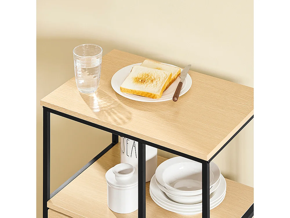 SoBuy Desserte de Cuisine en Bois et Métal Noir, Chariot à Tiroirs et Étagères avec Roulettes