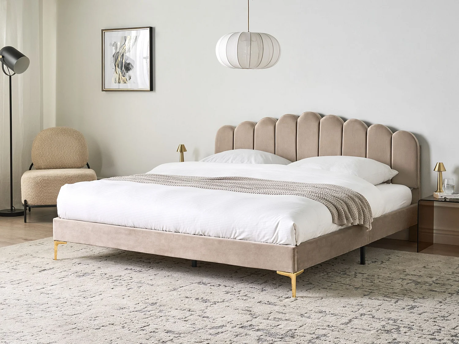 Bed Velvet SAUVIAN 180 x 200 cm (EU Super King) Taupe