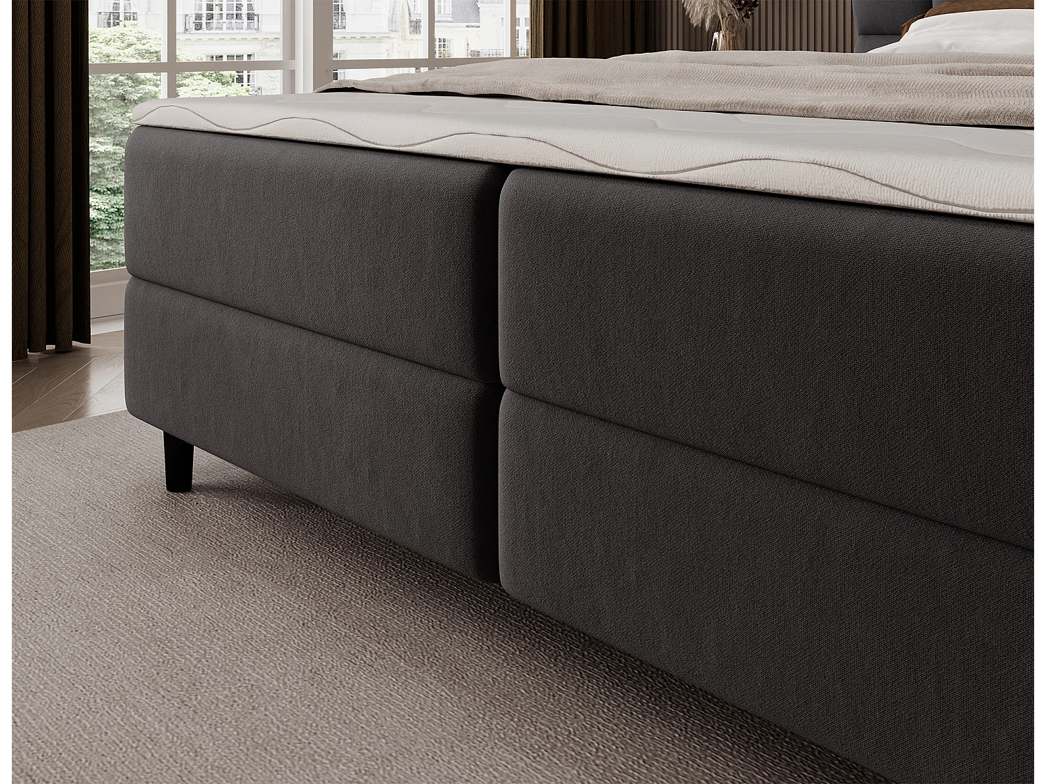 Boxspringbett Bernex/Bettkasten/Matratzen&Topper/Stoffbezug/Schwarz