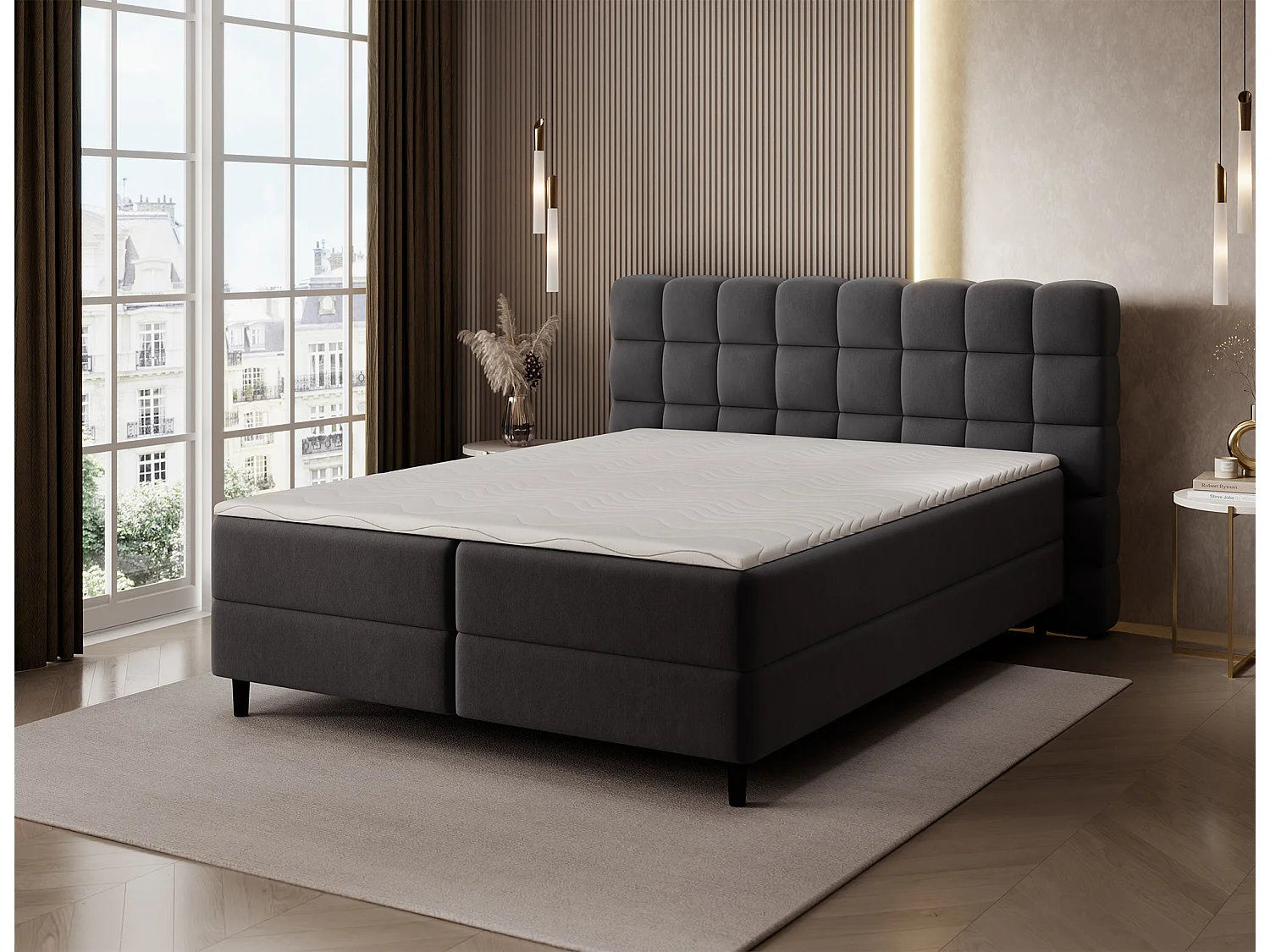 Boxspringbett Bernex/Bettkasten/Matratzen&Topper/Stoffbezug/Schwarz