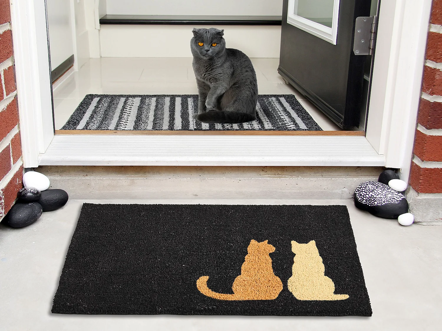 Paillasson NAPALIT Noir 60 x 90 cm Chat Fibre de coco