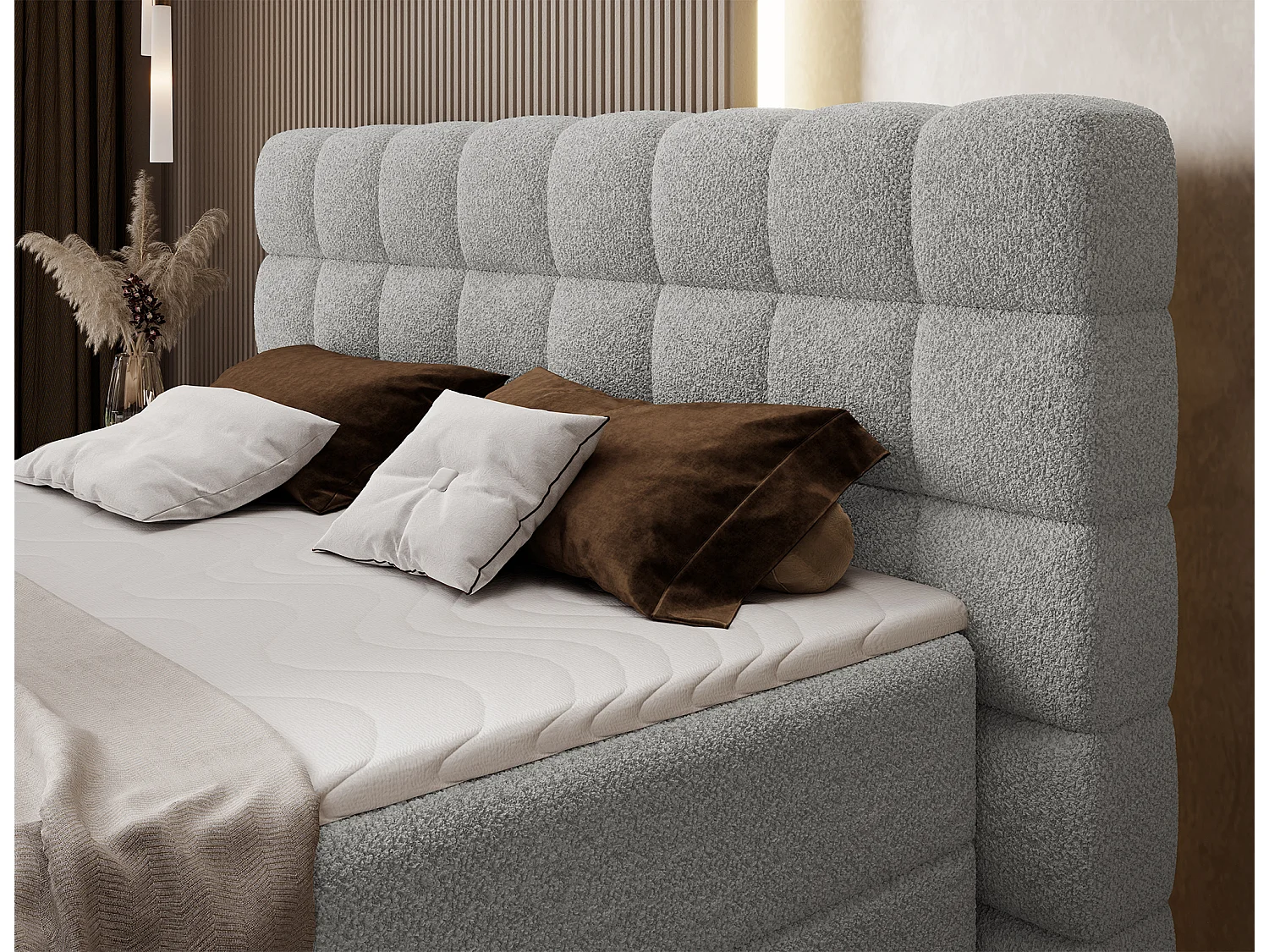 Boxspringbett Bernex/Bettkasten/Matratzen&Topper/Stoffbezug-Bouclé/Grau