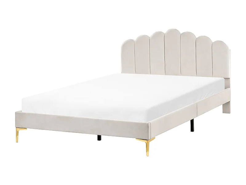 Lit avec sommier Velours SAUVIAN 160 x 200 cm Blanc cassé