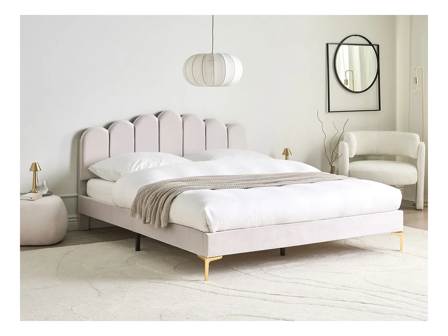 Lit avec sommier Velours SAUVIAN 160 x 200 cm Blanc cassé