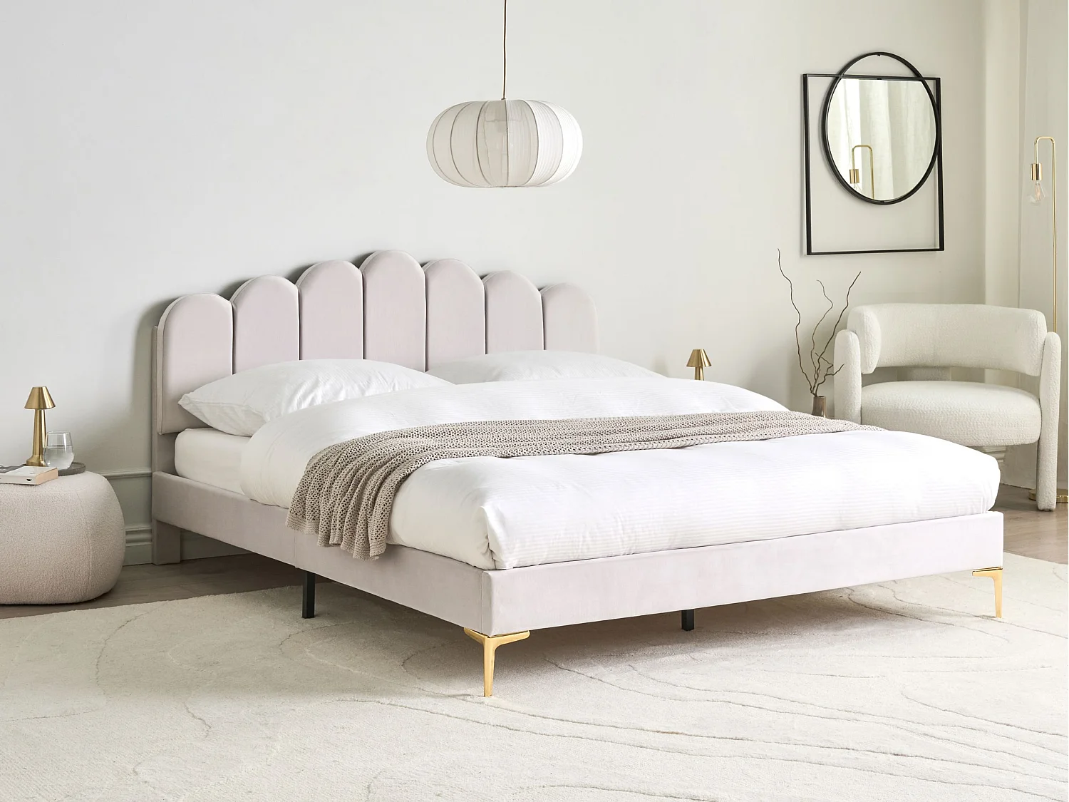 Bed Velvet SAUVIAN 160 x 200 cm (EU King Size) Off-White