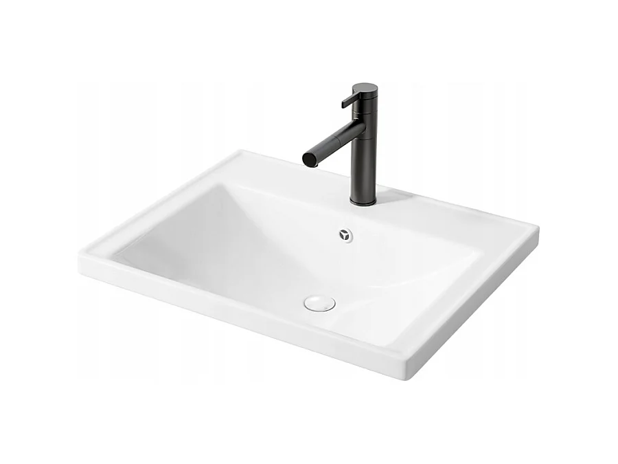 LAVABO EN CÉRAMIQUE BLANC POUR MEUBLE À ENCASTRER DANS UN PLAN DE TRAVAIL RECTANGULAIRE 52 x 41 CM