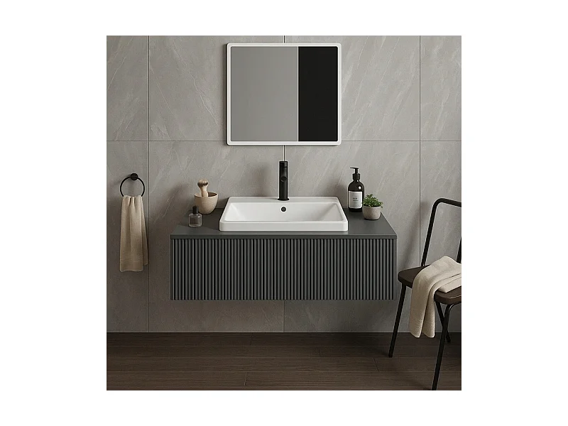 LAVABO EN CÉRAMIQUE BLANC POUR MEUBLE À ENCASTRER DANS UN PLAN DE TRAVAIL RECTANGULAIRE 52 x 41 CM