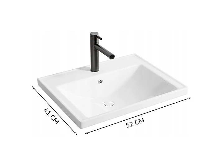 LAVABO EN CÉRAMIQUE BLANC POUR MEUBLE À ENCASTRER DANS UN PLAN DE TRAVAIL RECTANGULAIRE 52 x 41 CM