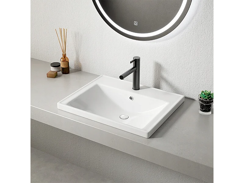 Umywalka ceramiczna biała meblowa wpuszczana w blat prostokątna 52 x 41 cm