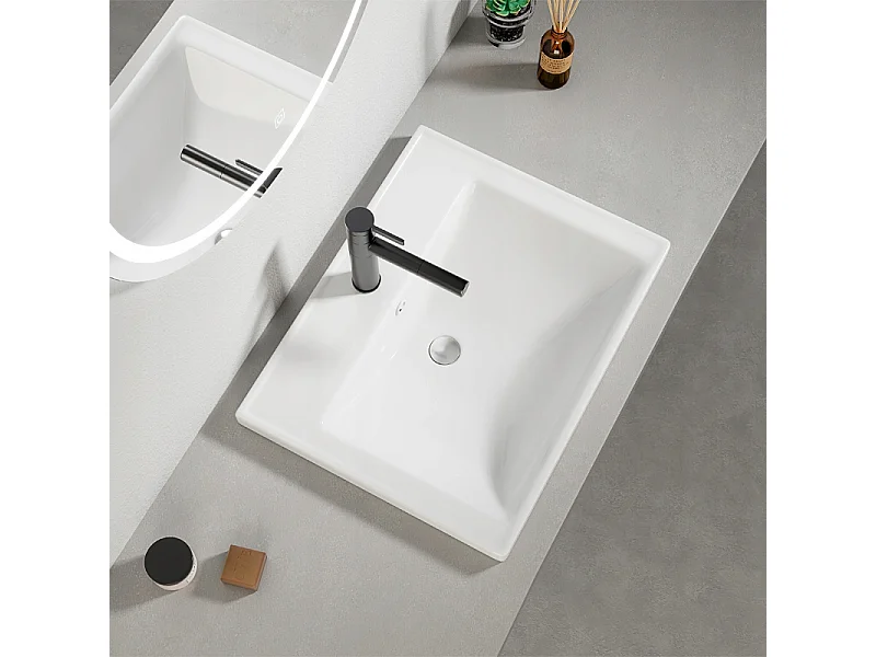 Umywalka ceramiczna biała meblowa wpuszczana w blat prostokątna 52 x 41 cm