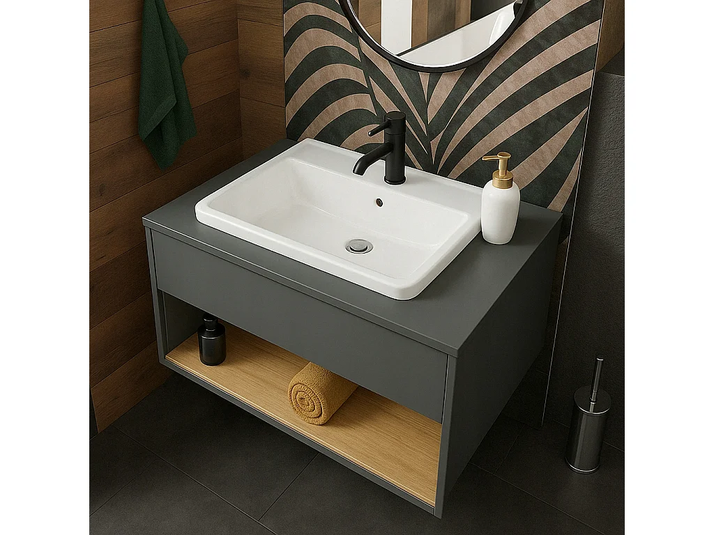 Umywalka ceramiczna biała meblowa wpuszczana w blat prostokątna 52 x 41 cm